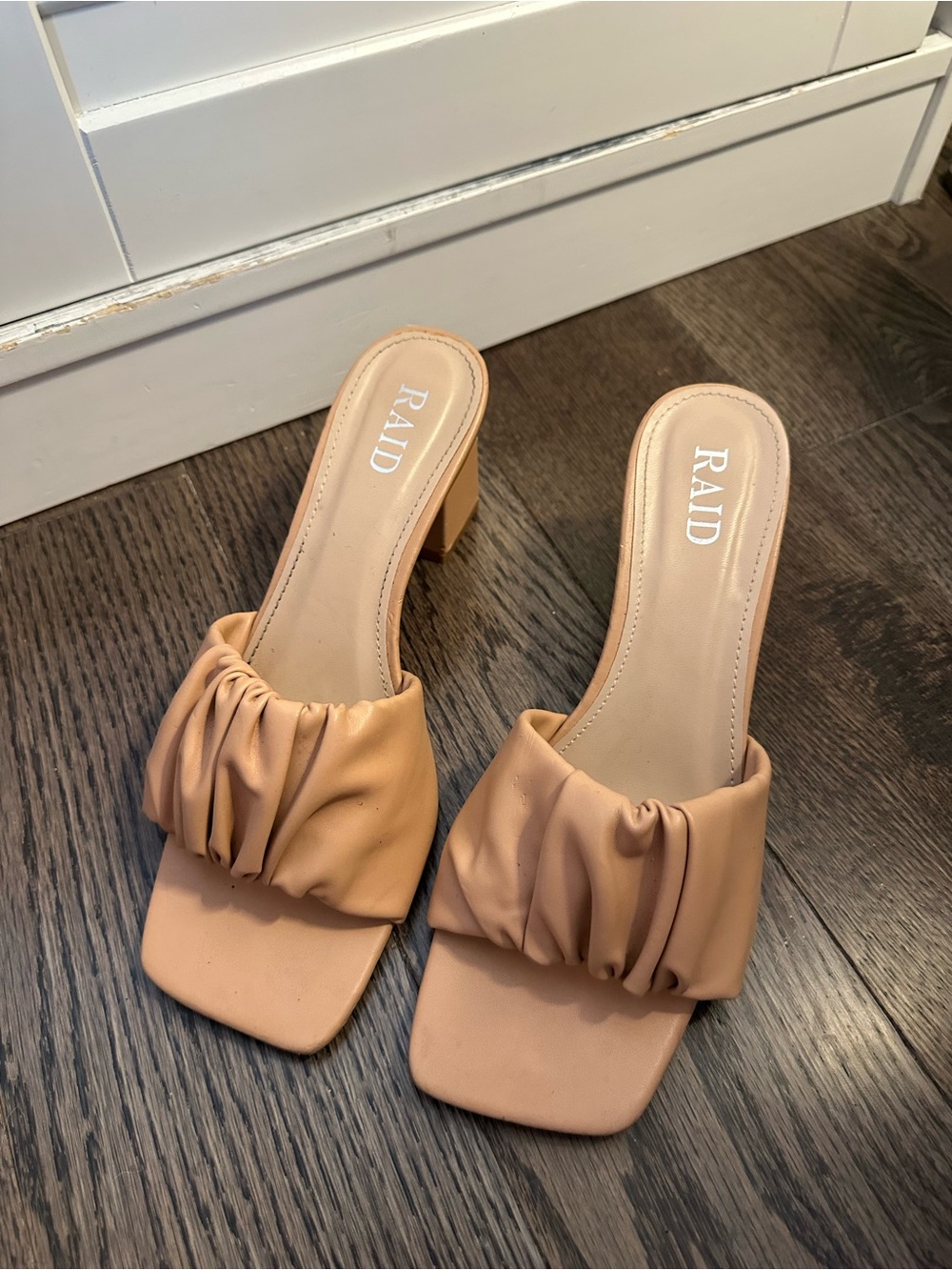 RAID Women's Tan Ruched Block Heel Mule